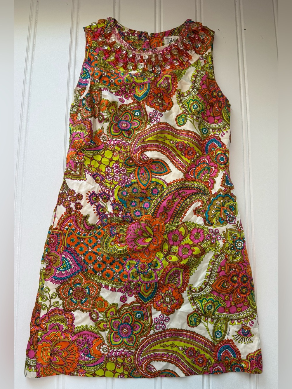 Milly of New York Women's 2 Shift Dress 100% Silk Made in USA Jeweled